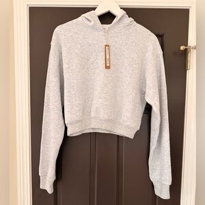 SKIMS Shrunken Cropped Pullover Hoodie Cotton Fleece Medium Light Heathered Grey